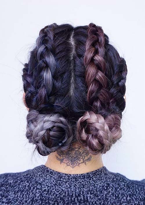 100 Ridiculously Awesome Braided Hairstyles: Low Braided Buns on Cornrows