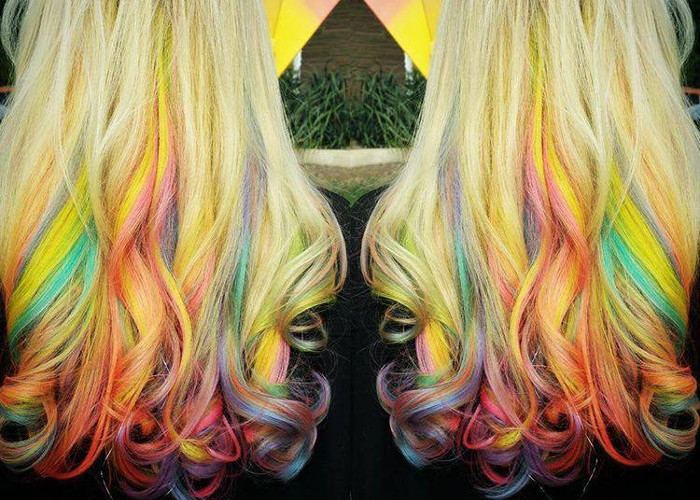 The Fruity Pebbles Hair Trend is Taking Over Instagram Blonde Hair with colorful highlights