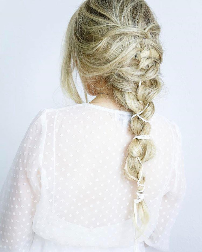 Prettiest Hairstyle Ideas for Fall loose braid with ribbon