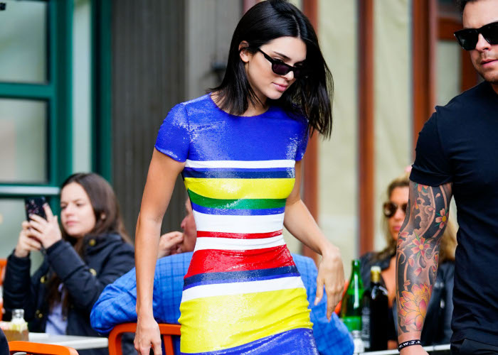 Stop-Everything-Kendall-Jenner-Paired-a-Sequined-Dress-With-Sneakers