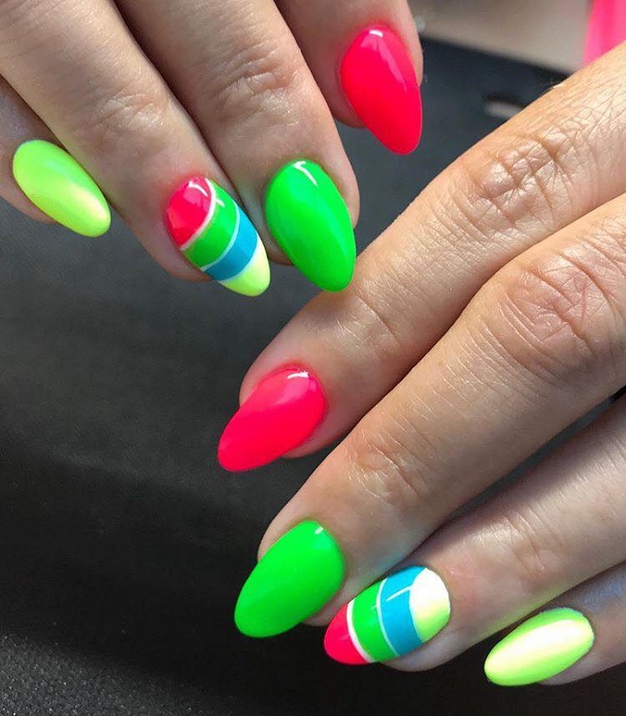Neon-Nail-Designs-To-Finish-Off-Summer-With-Style green pink neon nails