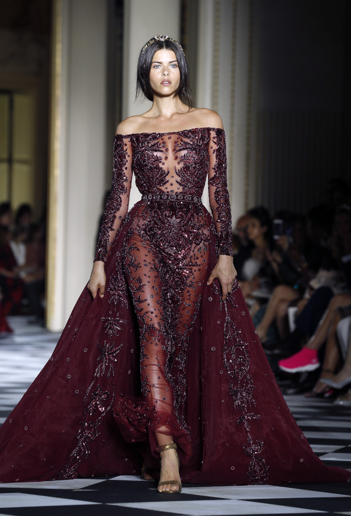Zuhair-Murad-Fall-2018-Couture-at-Haute-Couture-Paris-Fashion-Week burgundy dress