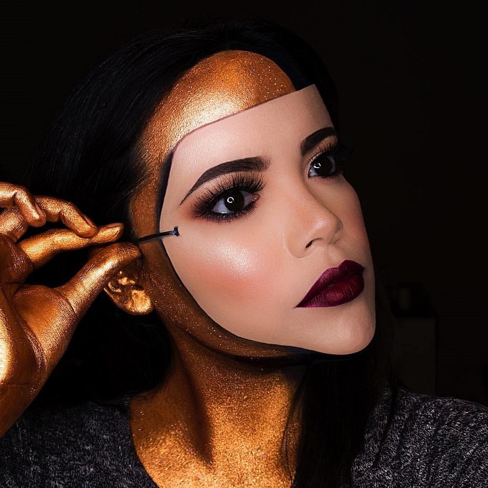 The-Most-Mind-Blowing-“Mask”-Makeup-Looks-Seen-on-Instagram gold face