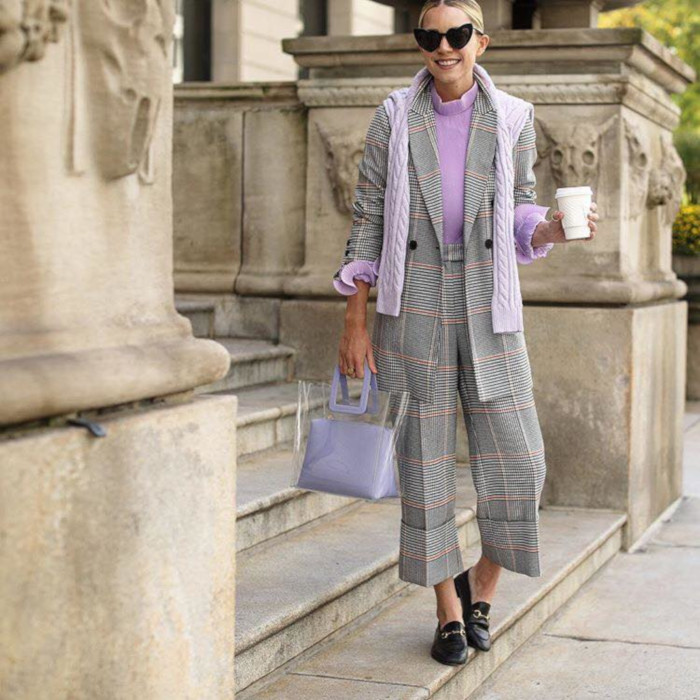 How-to-Incorporate-Lavender-Into-Your-Fall-Wardrobe-check-suit-and-lavender-blouse