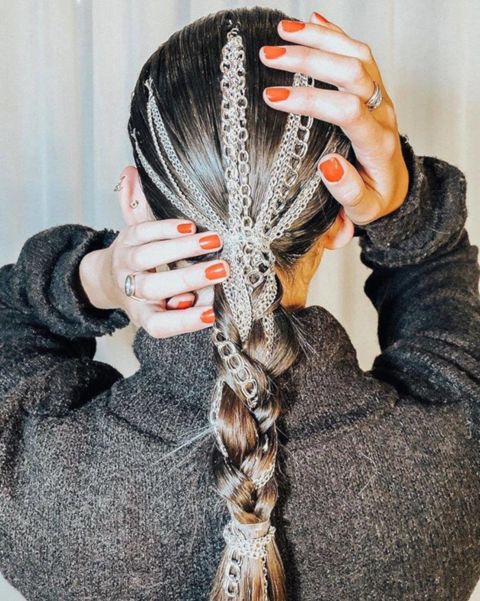 The-Beauty-Trends-From-Fall-2019-NYFW-Youll-Actually-Want-to-Try-Metal-and-Bejeweled-Hair-Accessories braids