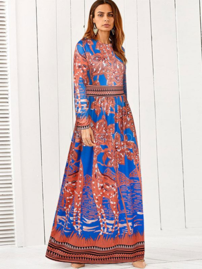 shop fall dresses - blue and orange dress