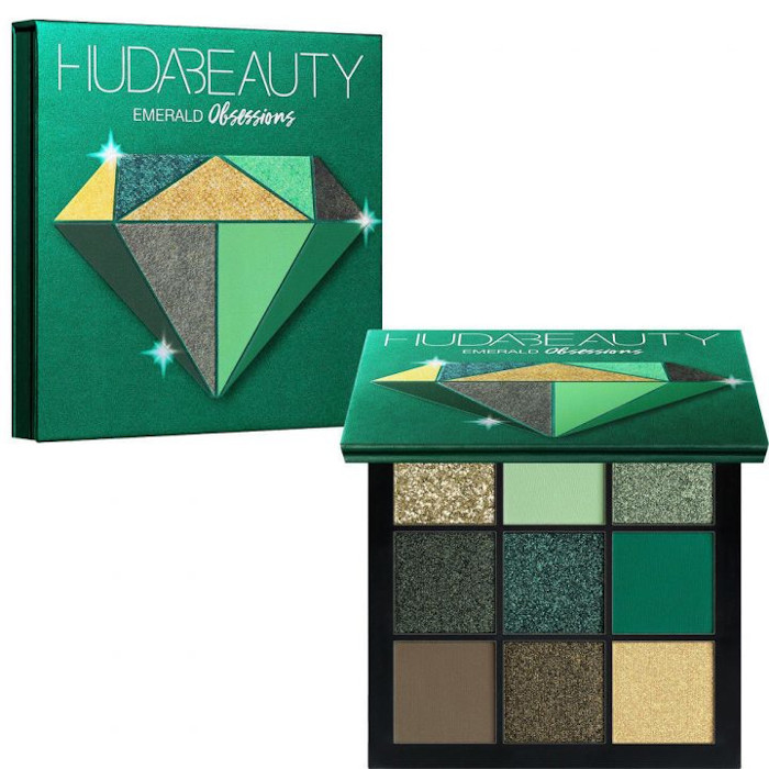 best mint green makeup products - huda beauty obsessions precious stones eyeshadow palette emerald