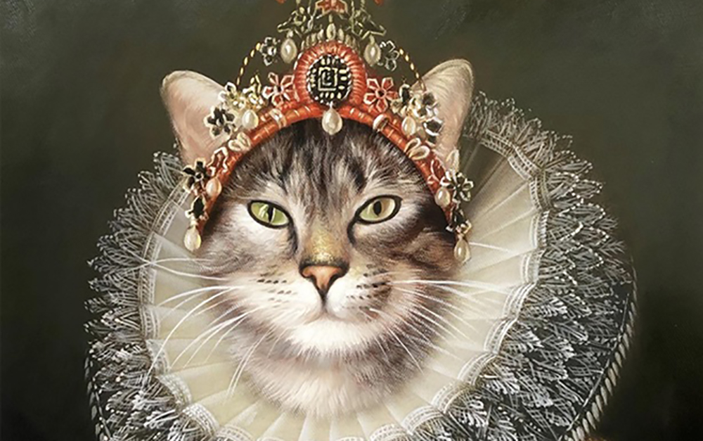 A custom oil painting of a cat decked out as a royal.