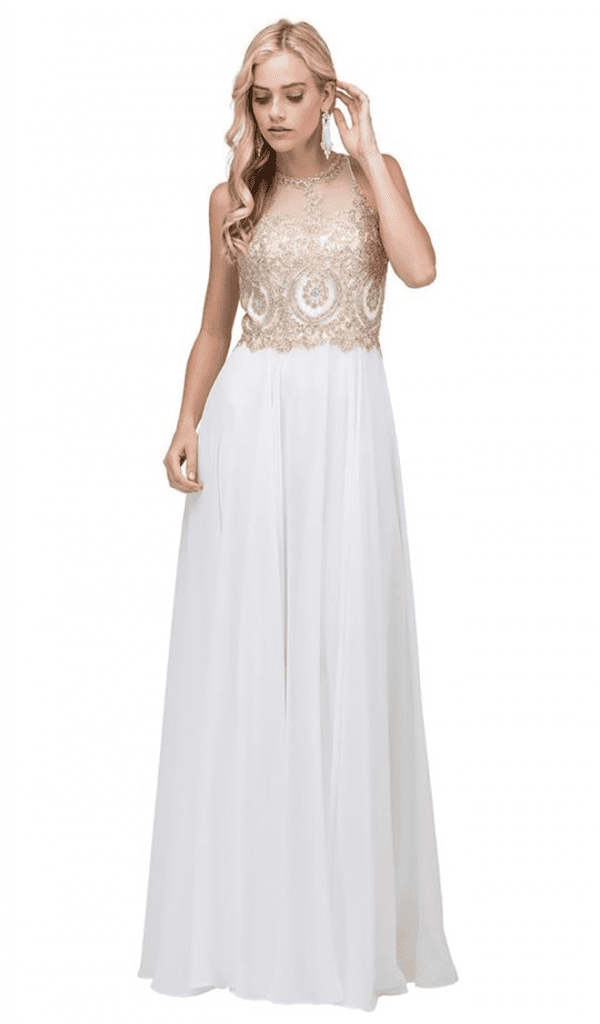 Sleeveless Flowing A-Line Dresses with Illusion Jewel Neckline