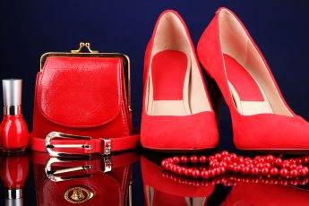 Beautiful red female accessories and cosmetics,