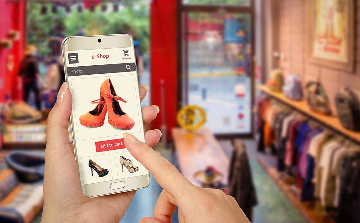 online shopping with smart phone in woman hand