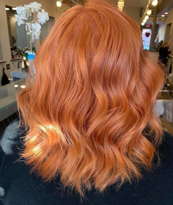 golden peach hair color is the unexpected pastel pink sister that’s trending this fall