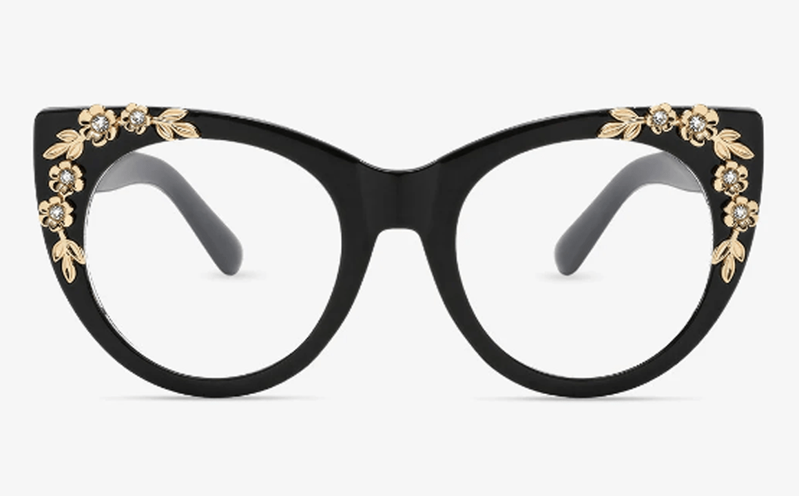 feminine black glasses with flowers