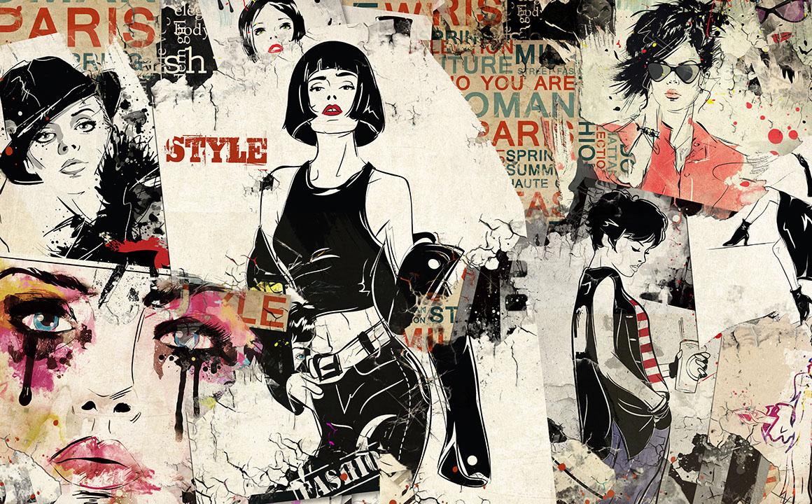Modern teenage girl on grunge background. Grunge style. Modern generation.