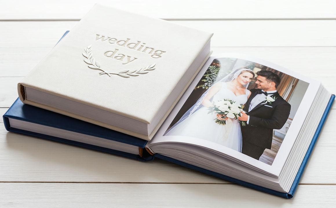 minimalistic wedding day photo album